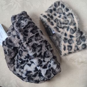 Hat and headband set. Soft, faux animal print.